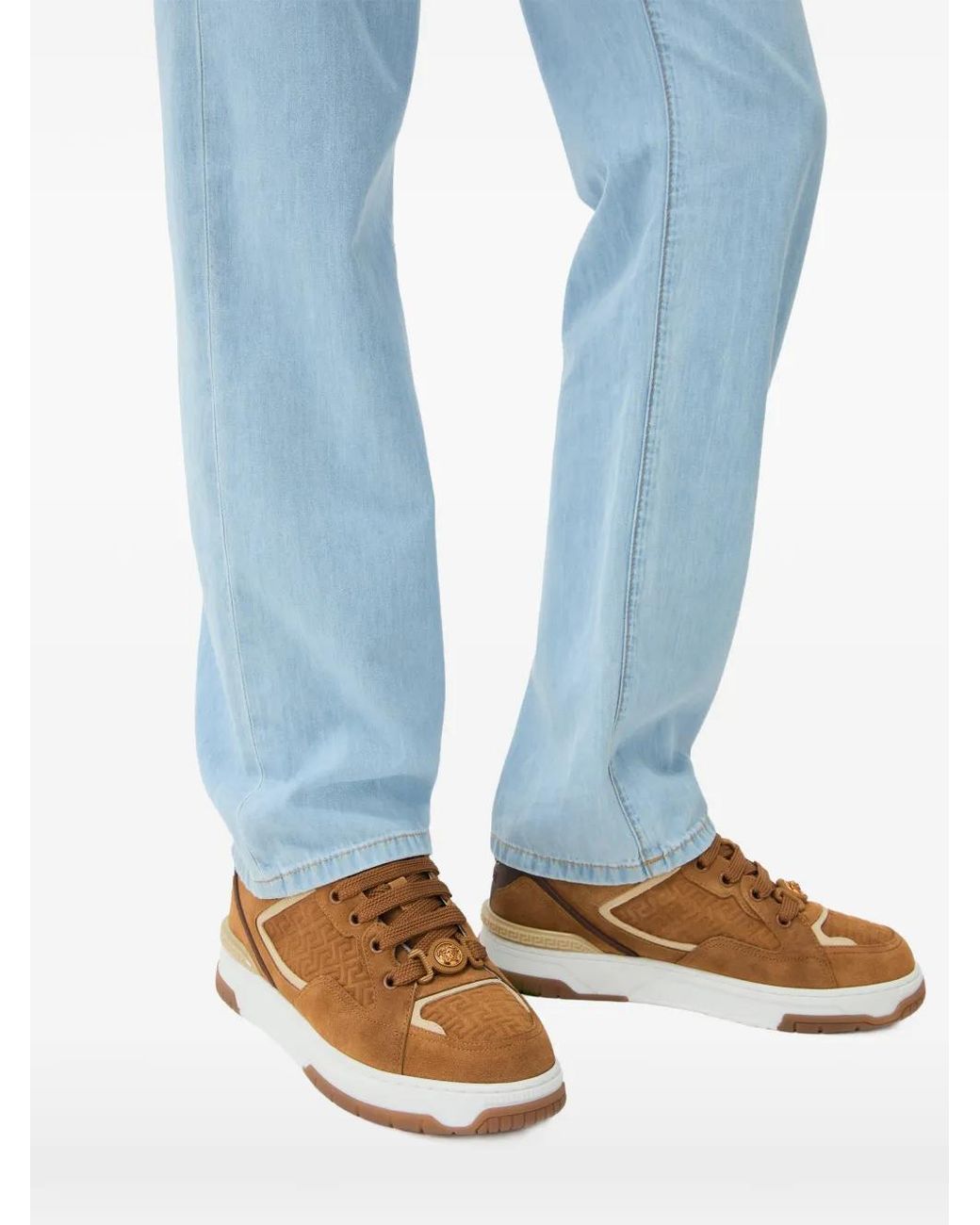 Versace Brown Biggie Basket Suede Sneakers for men