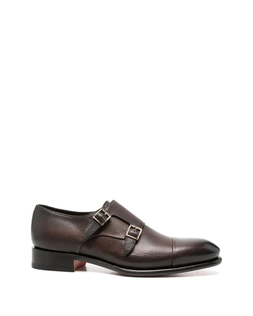 Santoni Gray Double-Strap Grained Leather Monk Shoes for men