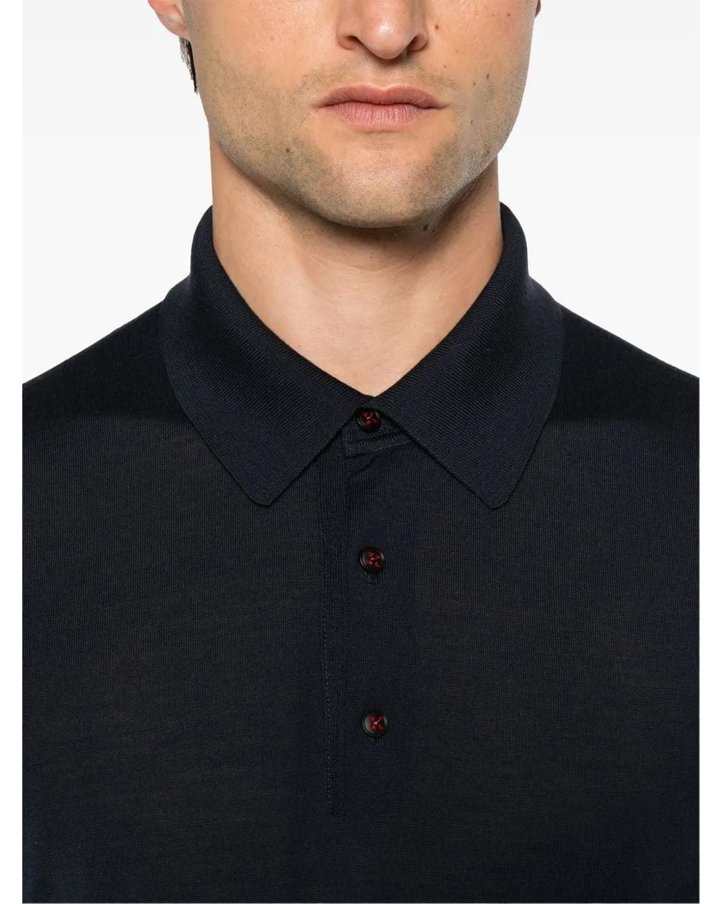 Kiton Blue Fine-Knit Polo Shirt for men