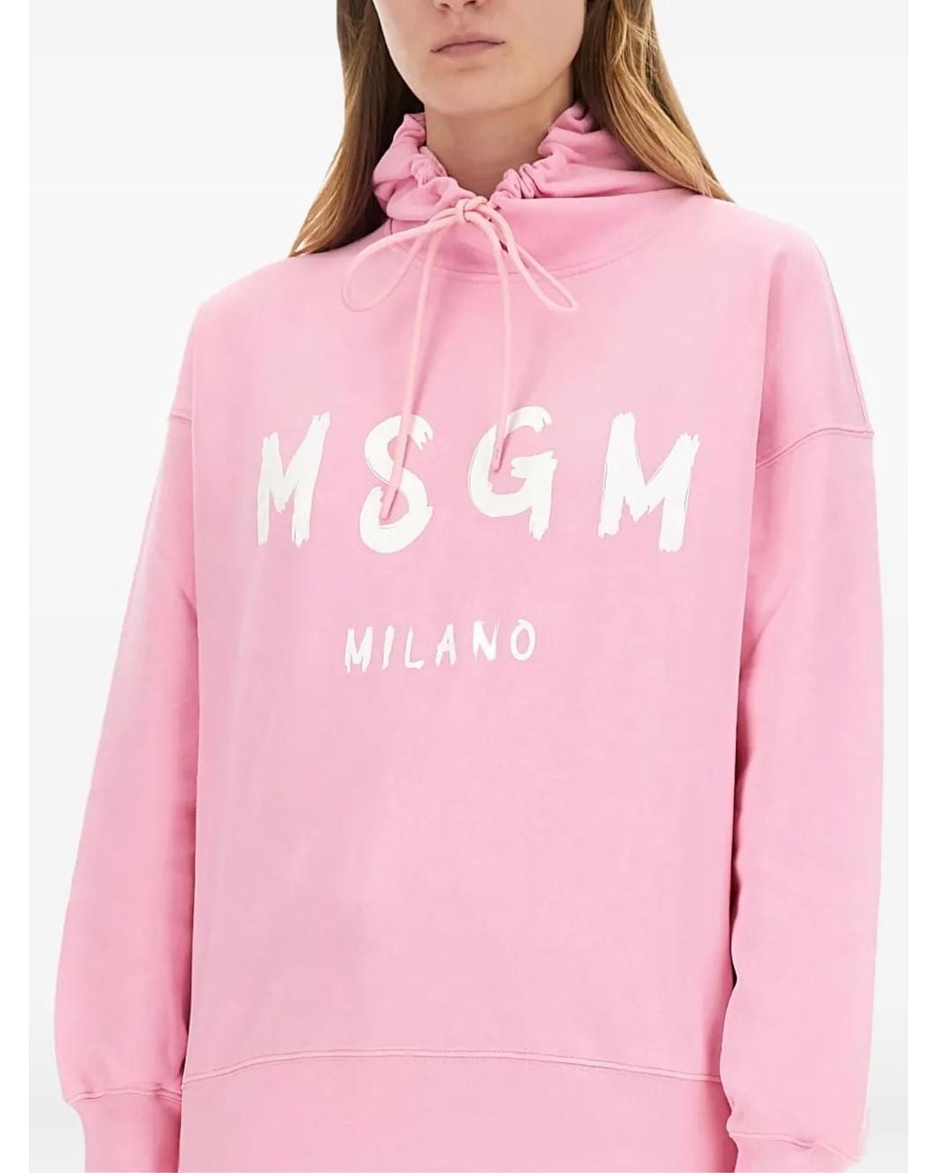 MSGM Pink Logo-Printed Hoodie