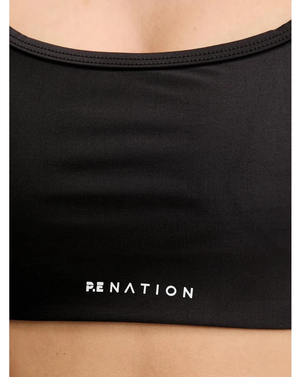P.E Nation Black Fairmont Logo-Print Racerback Sports Bra