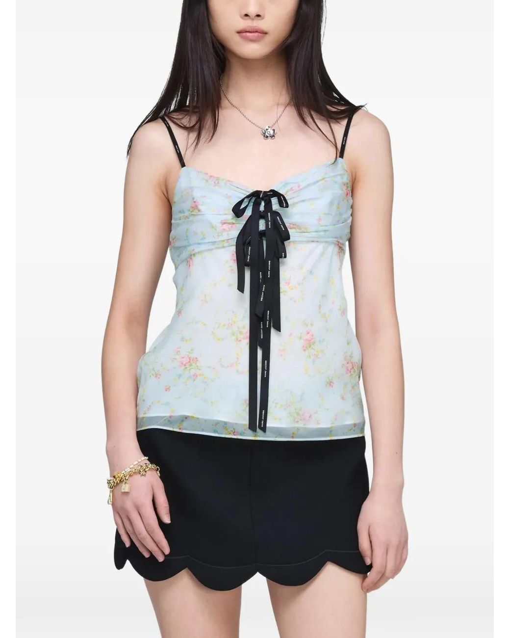 Marc Jacobs Blue Blurred Floral Bow Top