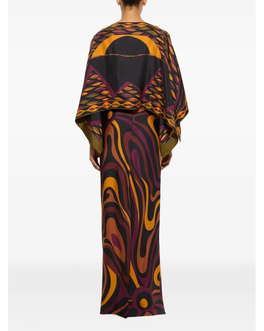 Emilio Pucci Black Marmo Print Silk Dress With Cape