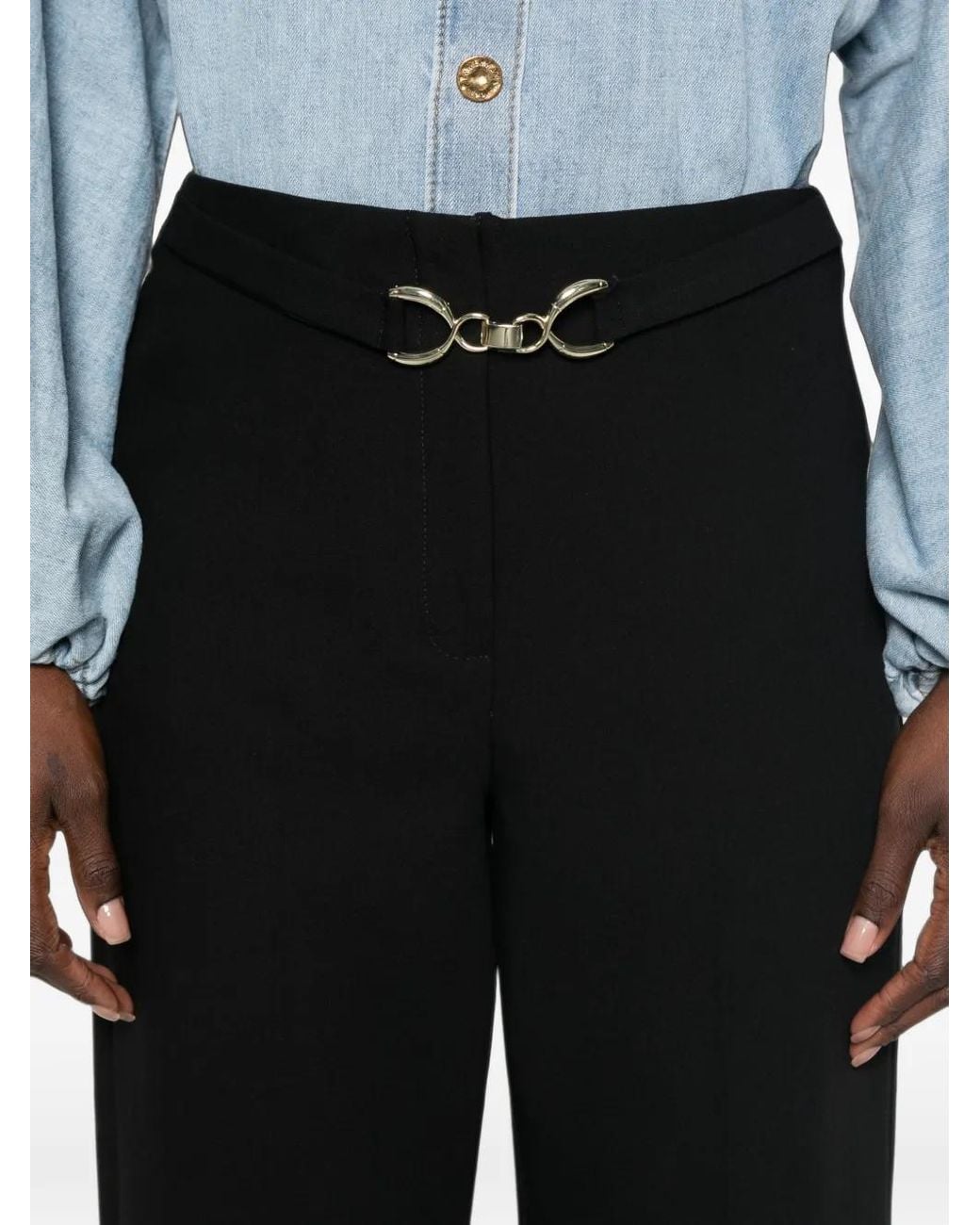 iBlues Black Horsebit-Detail Cropped Trousers