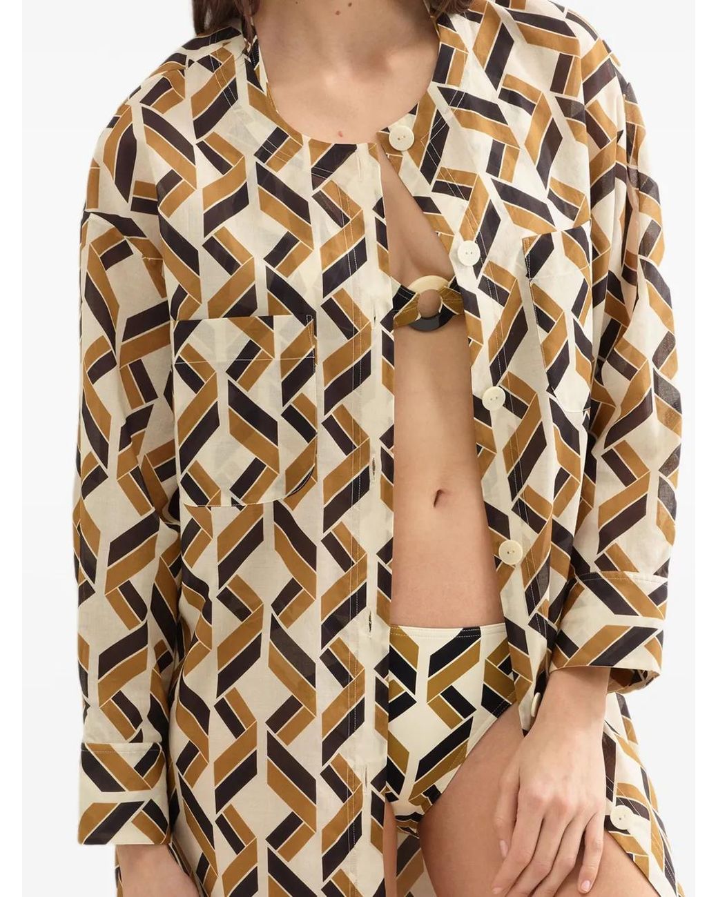 Eres White Espace Logo-Patch Geometric-Print Shirt