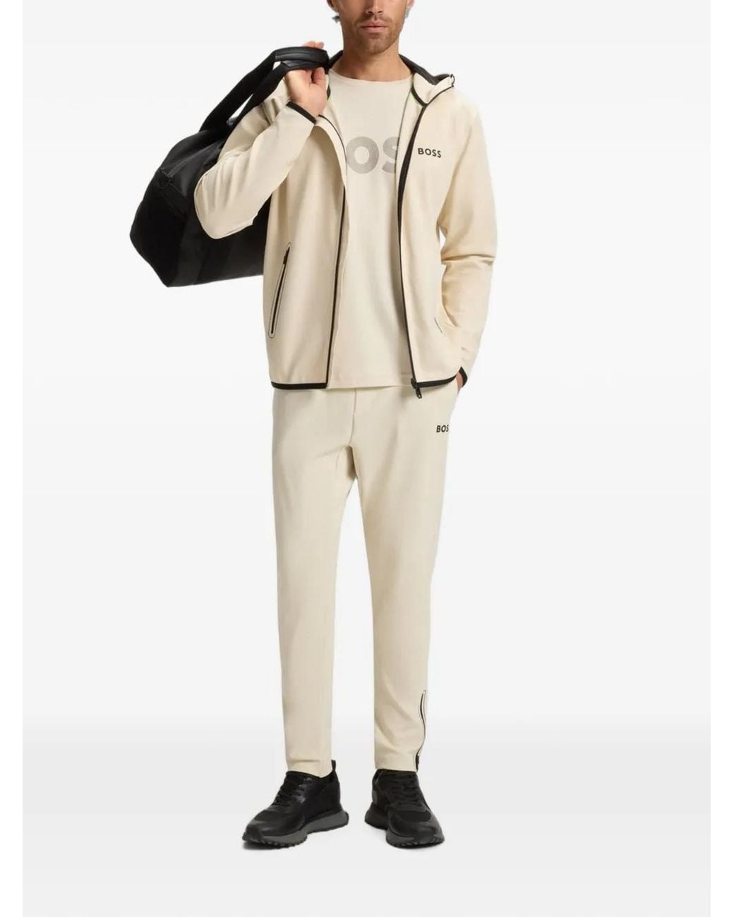 Boss Natural Active Stretch-Gabardine Zip-Up Hoodie With Thermoregulating Technology for men