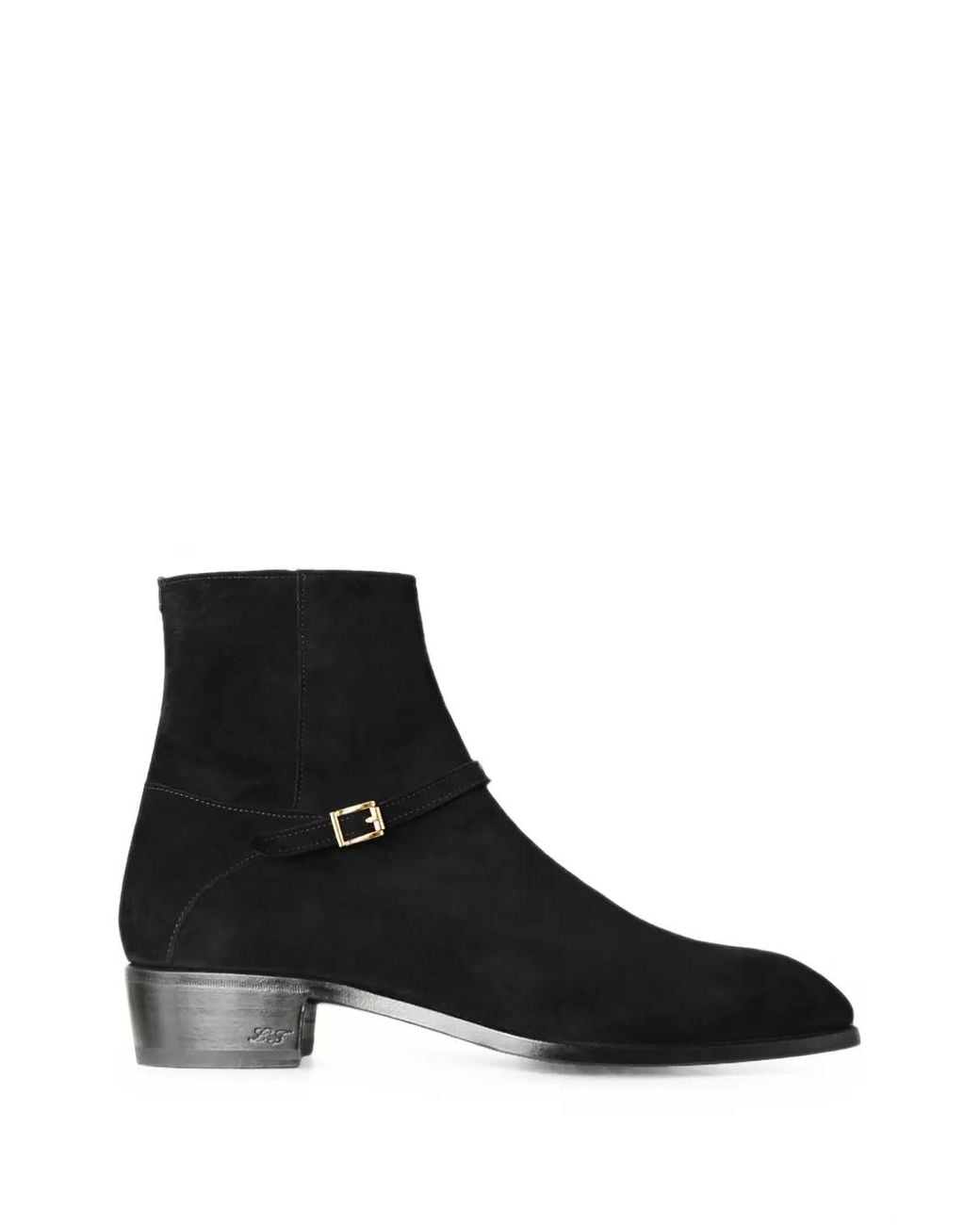 Lidfort Black Buckle-Strap Suede Ankle Boots for men