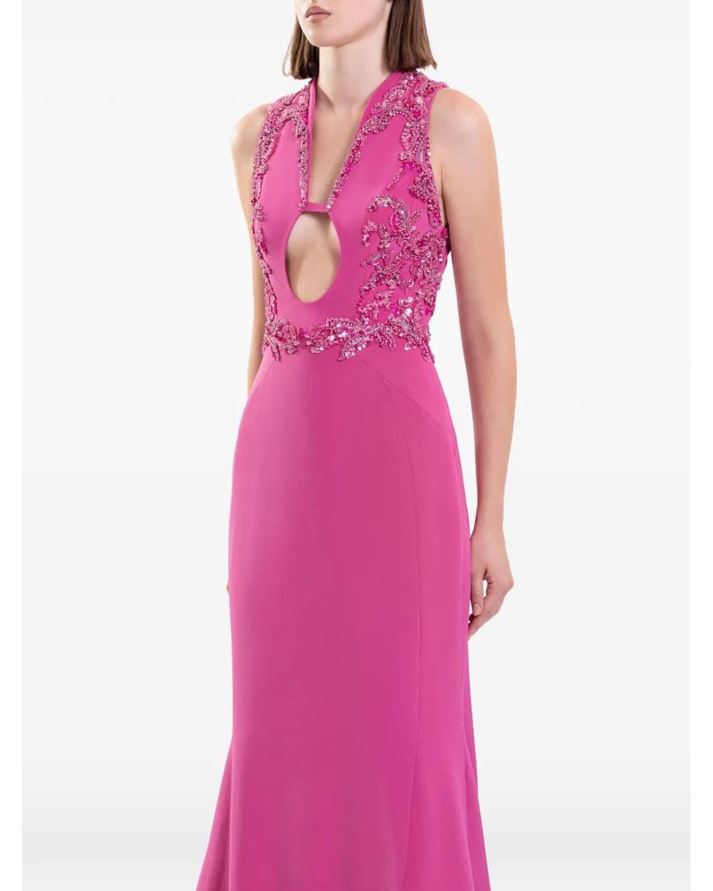 Saiid Kobeisy Pink Embroidered Crepe Dress