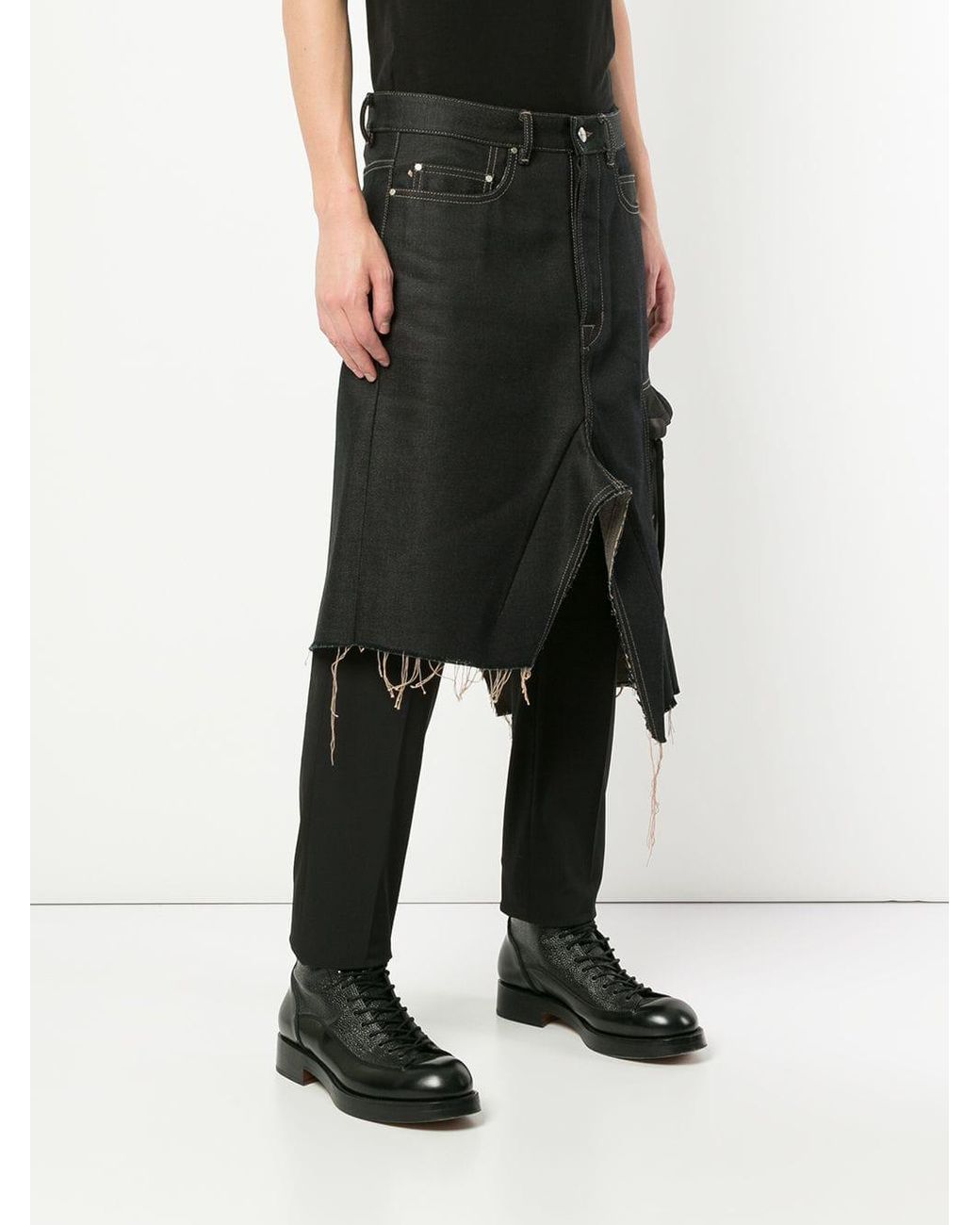 Rick Owens Cargo Denim Skirt in Black for Men | Lyst
