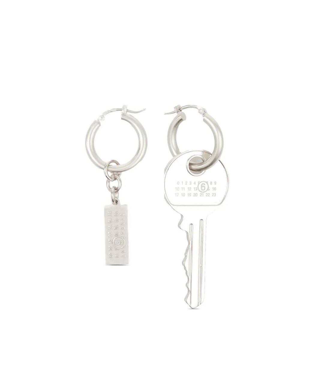 MM6 by Maison Margiela White Tag And Key Pendant Hoop Drop Earrings
