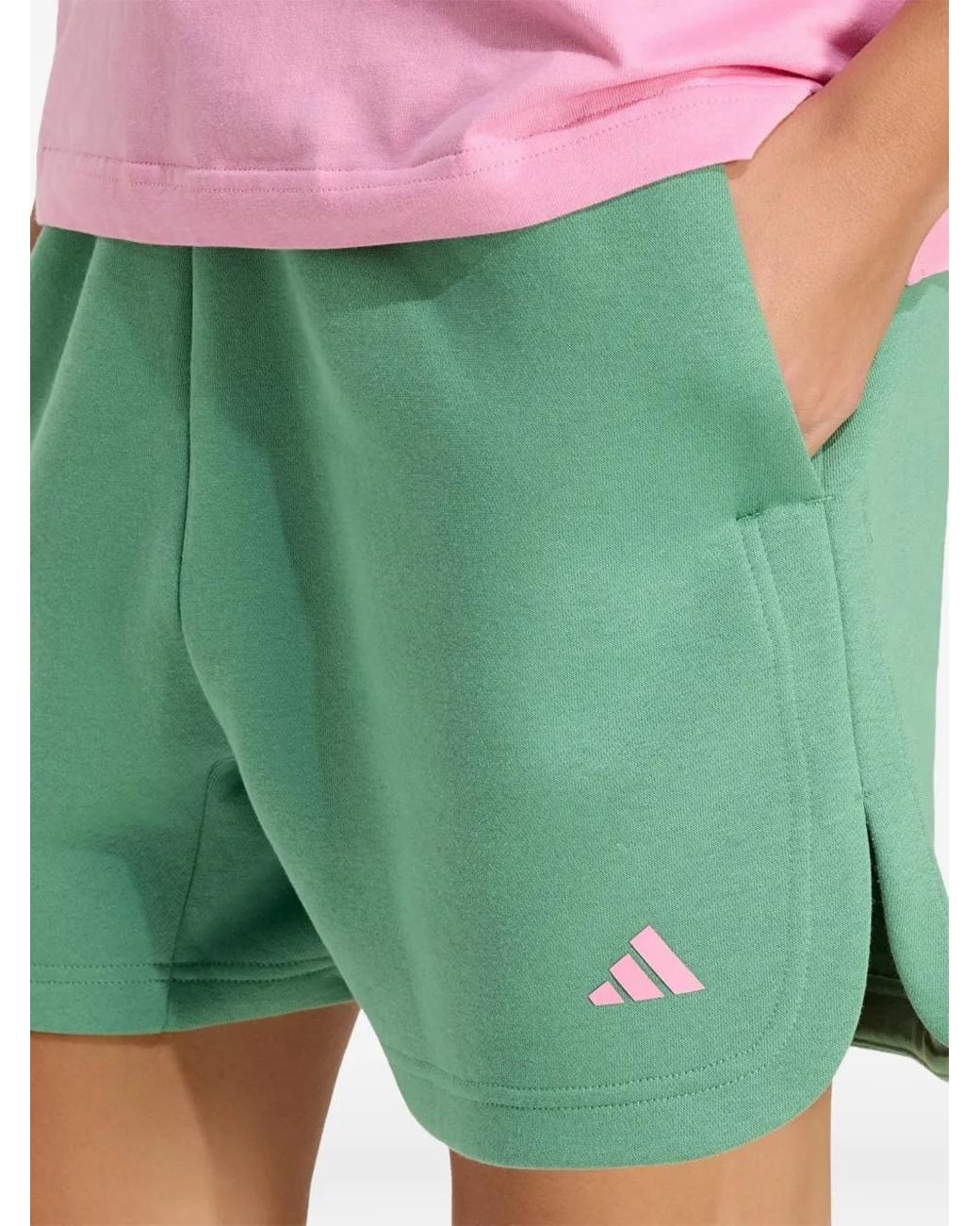 Adidas Green 3 Stripes Studio Fleece Loose Shorts