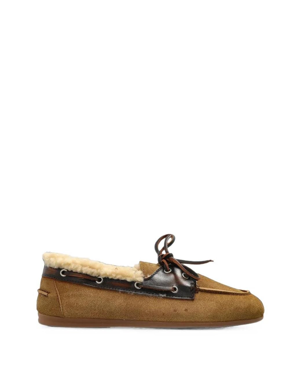 POSA Brown Shearling-Lined Leather Boat Shoes