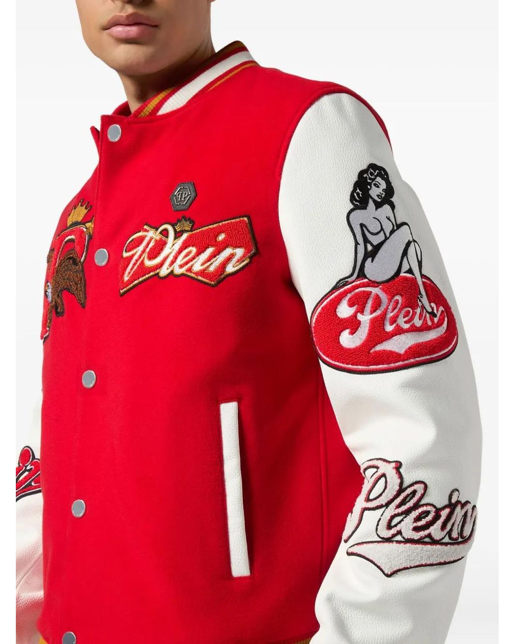 Philipp Plein Red Patch Varsity Bomber Jacket for men