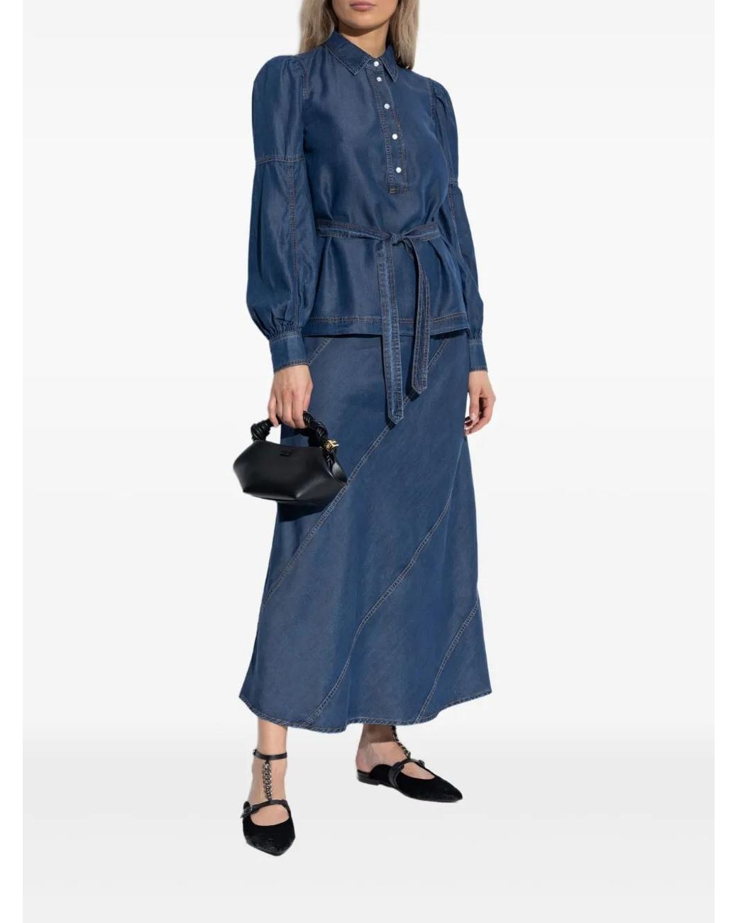 Munthe Blue Denim Belted Blouse
