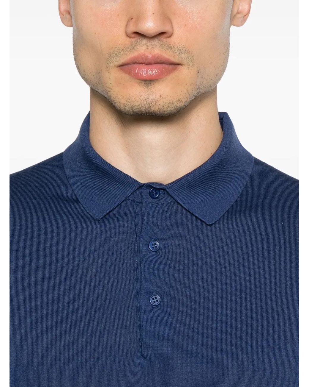 Kangra Blue Fine-Knit Polo Shirt for men