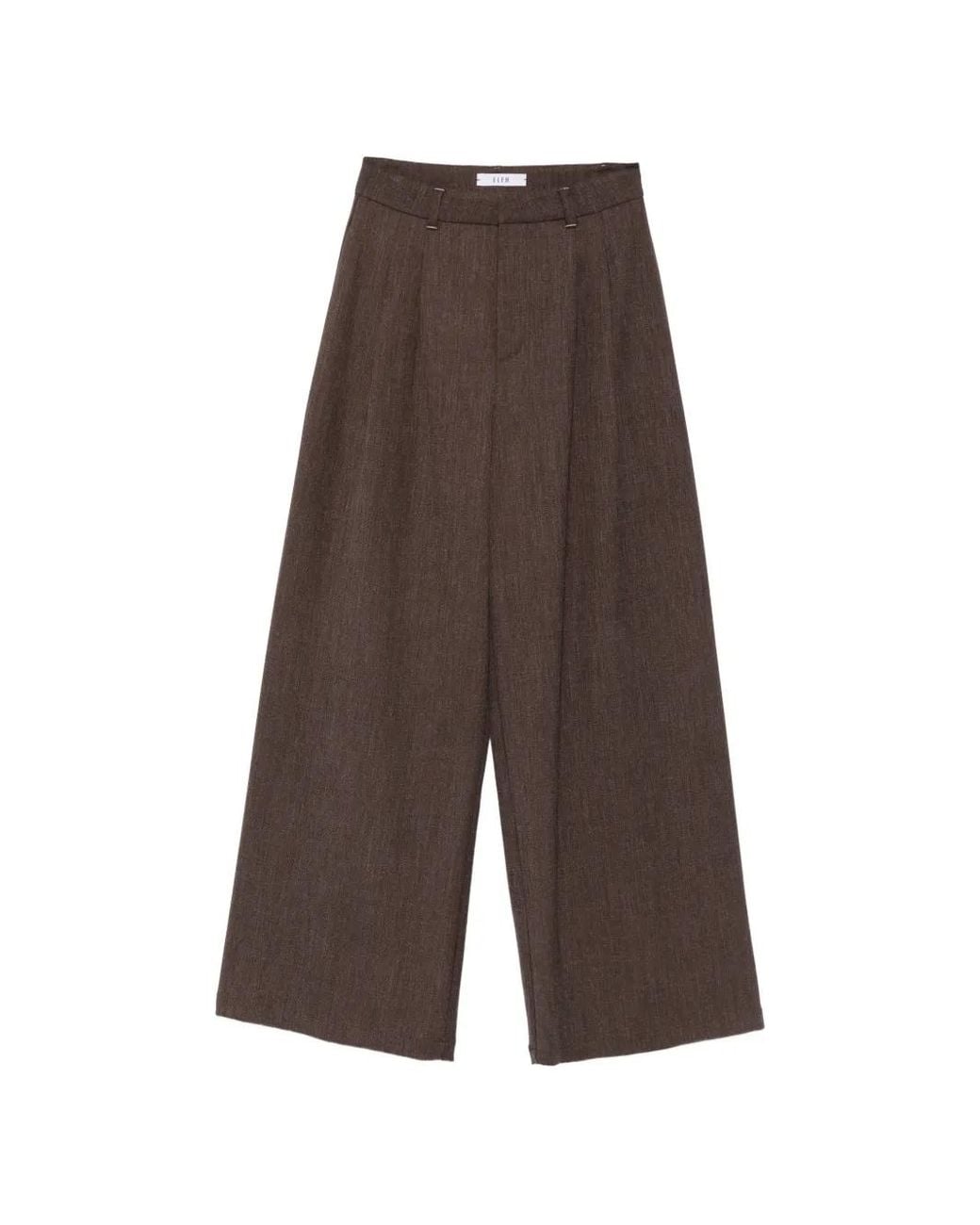 ELEH Brown Pleated Wide-Leg Trousers