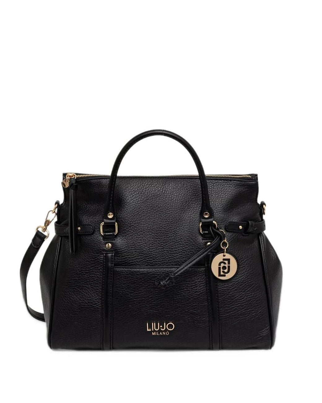 Liu Jo Black Logo-Plaque Pebbled Tote Bag