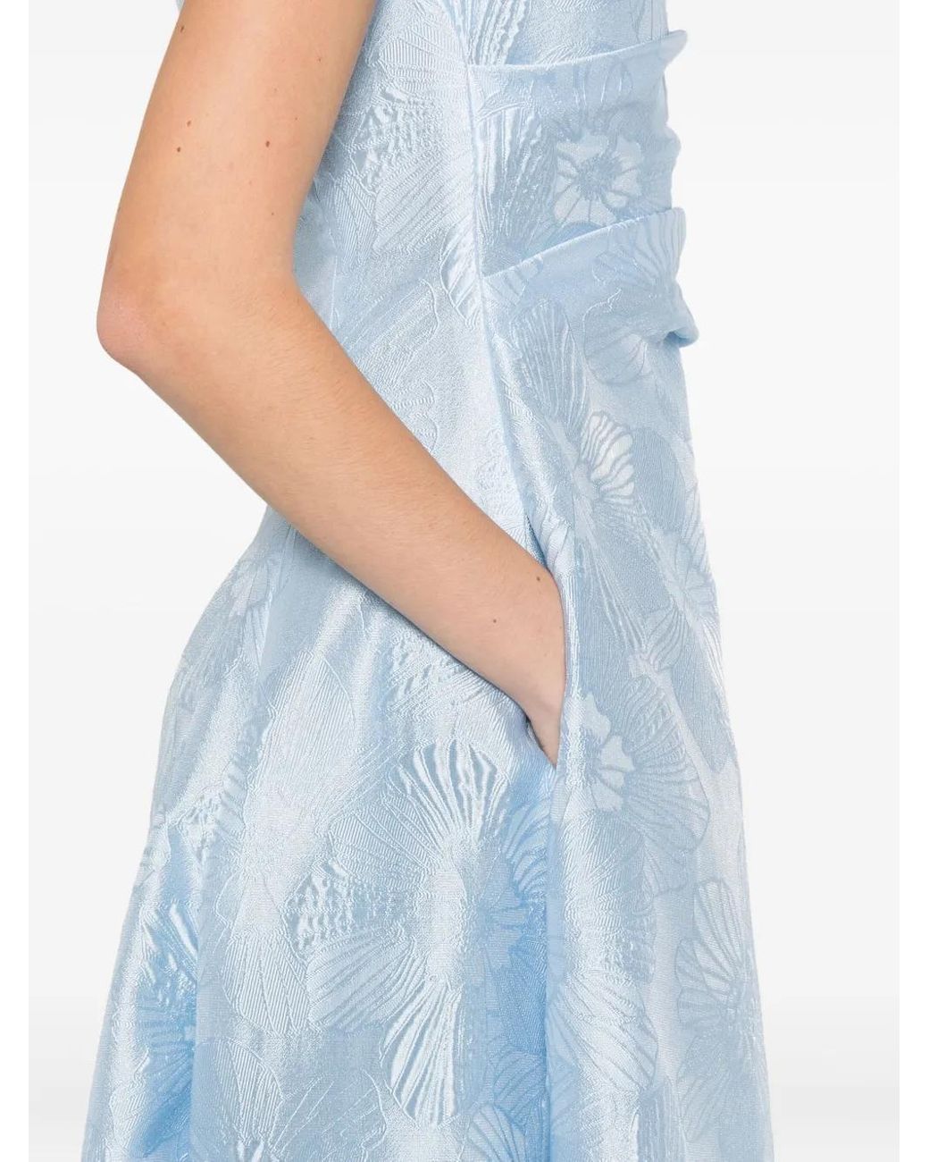 Talbot Runhof Blue Cowl-Neck Floral-Pattern Dress