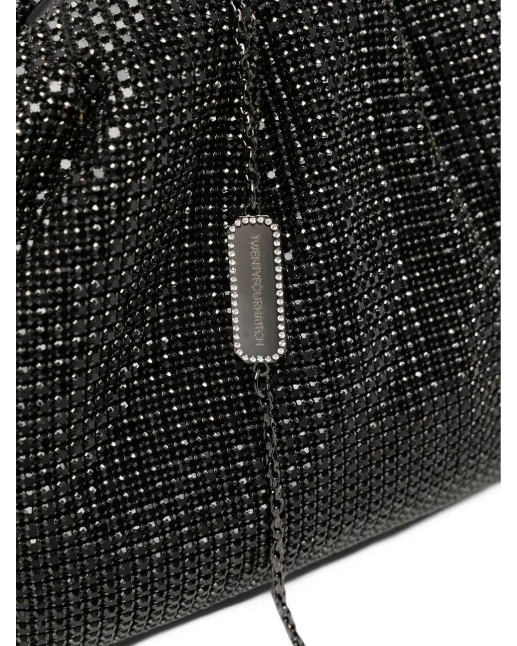 Twentyfourhaitch Black Petra Crystal-Embellished Ruched Clutch Bag