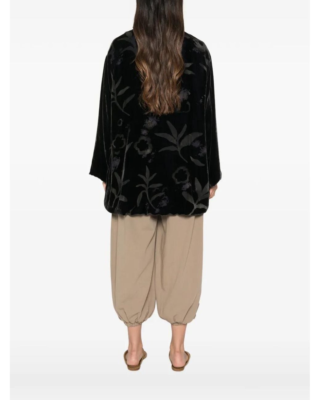 Whyci Black Floral-Print Velvet Cape