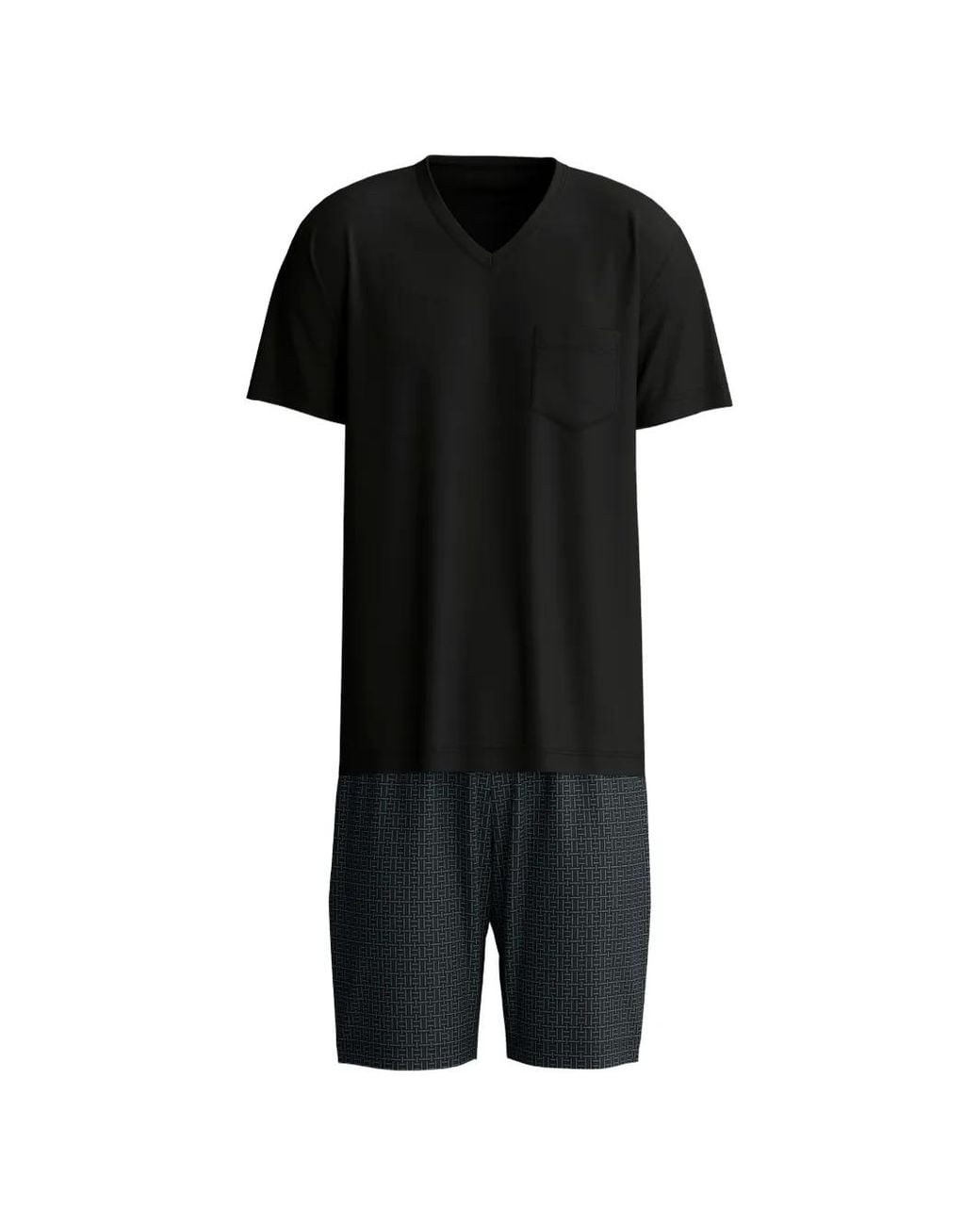 Calida Black Relax Streamline 2 V-Neck Chest-Pocket Short-Sleeved Pajama Set for men