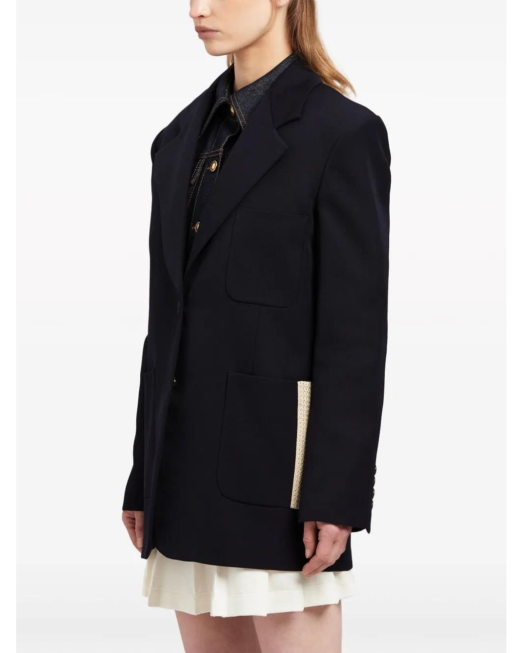 Palm Angels Black Tape-Detail Virgin Wool-Blend Blazer