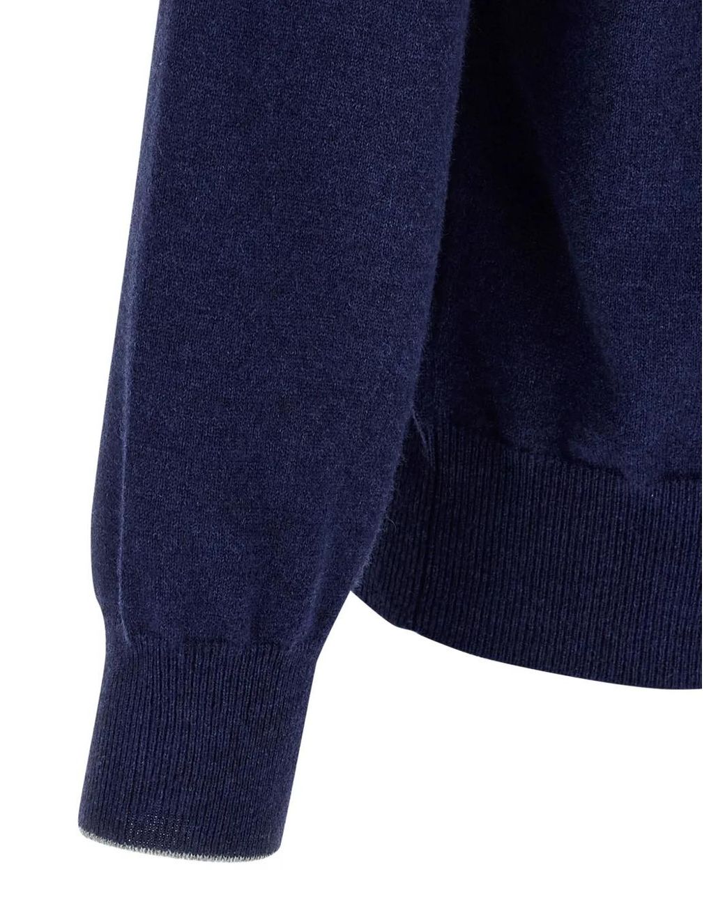 Brunello Cucinelli Blue Cashmere Sweater With Half Zip for men