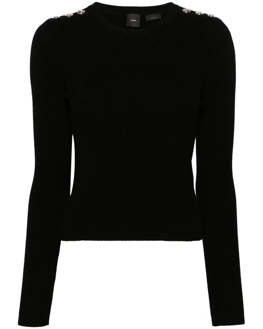 Pinko Black Wool Robusto Sweater With Buttons