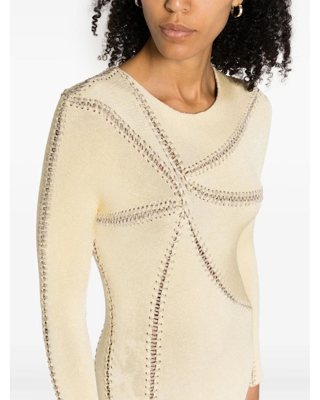Isa Boulder Natural Starfish Whipstitch-Detail Midi Dress