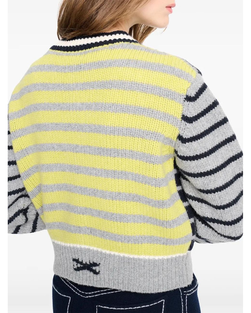 Barrie Blue Striped Chunky-Knit Cardigan