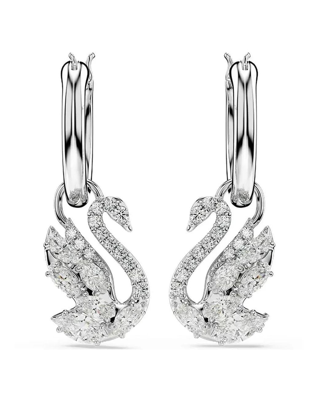 Swarovski White Swan-Motif Drop Earrings