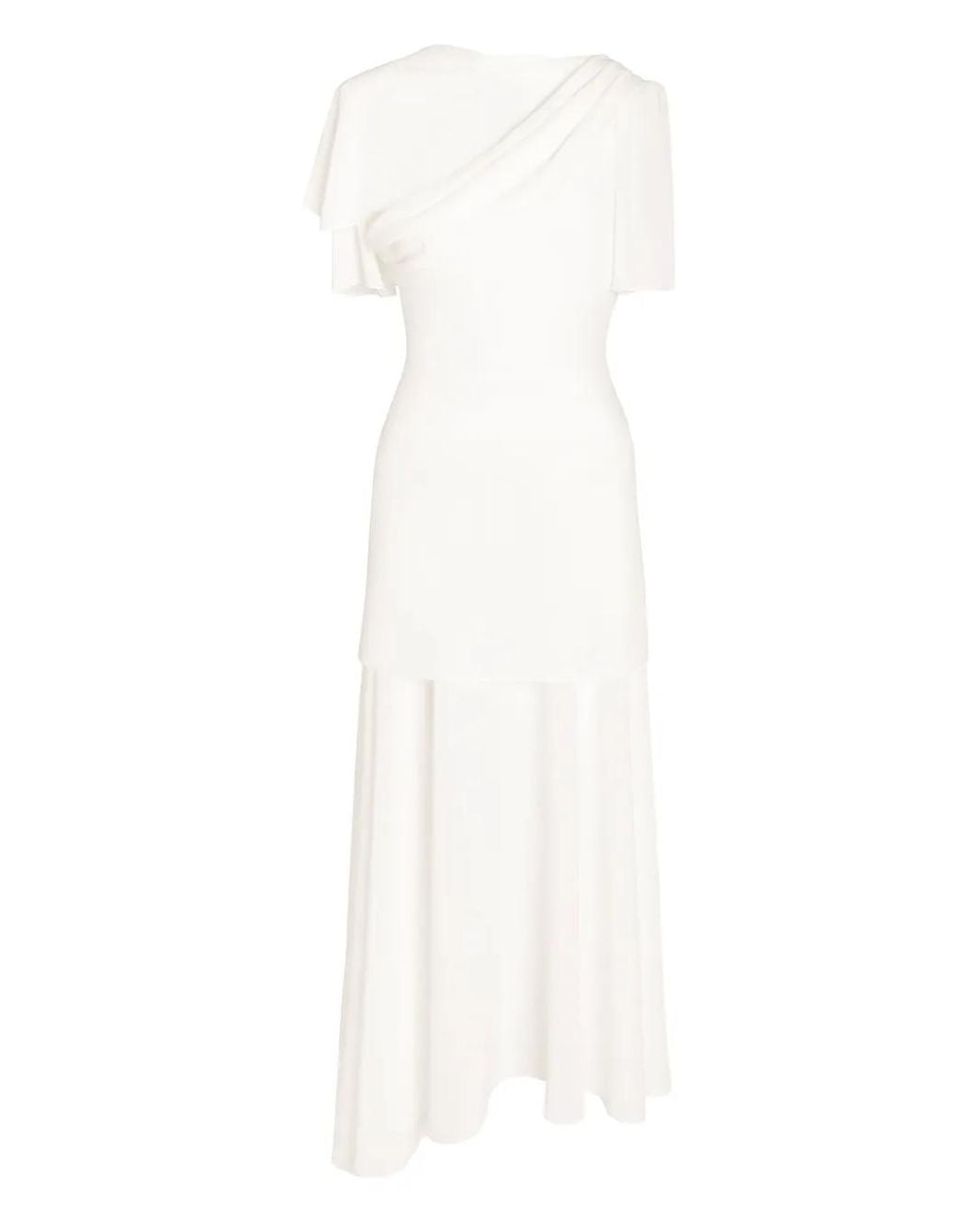 POST MERIDIEM White Asymmetrical Draped Midi Dress
