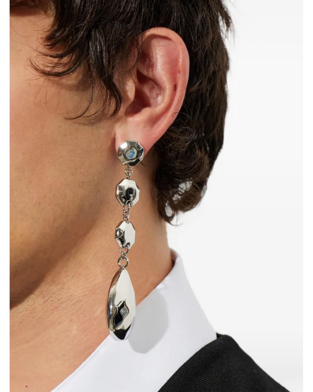 Maison Margiela White Asymmetric Drop Earrings