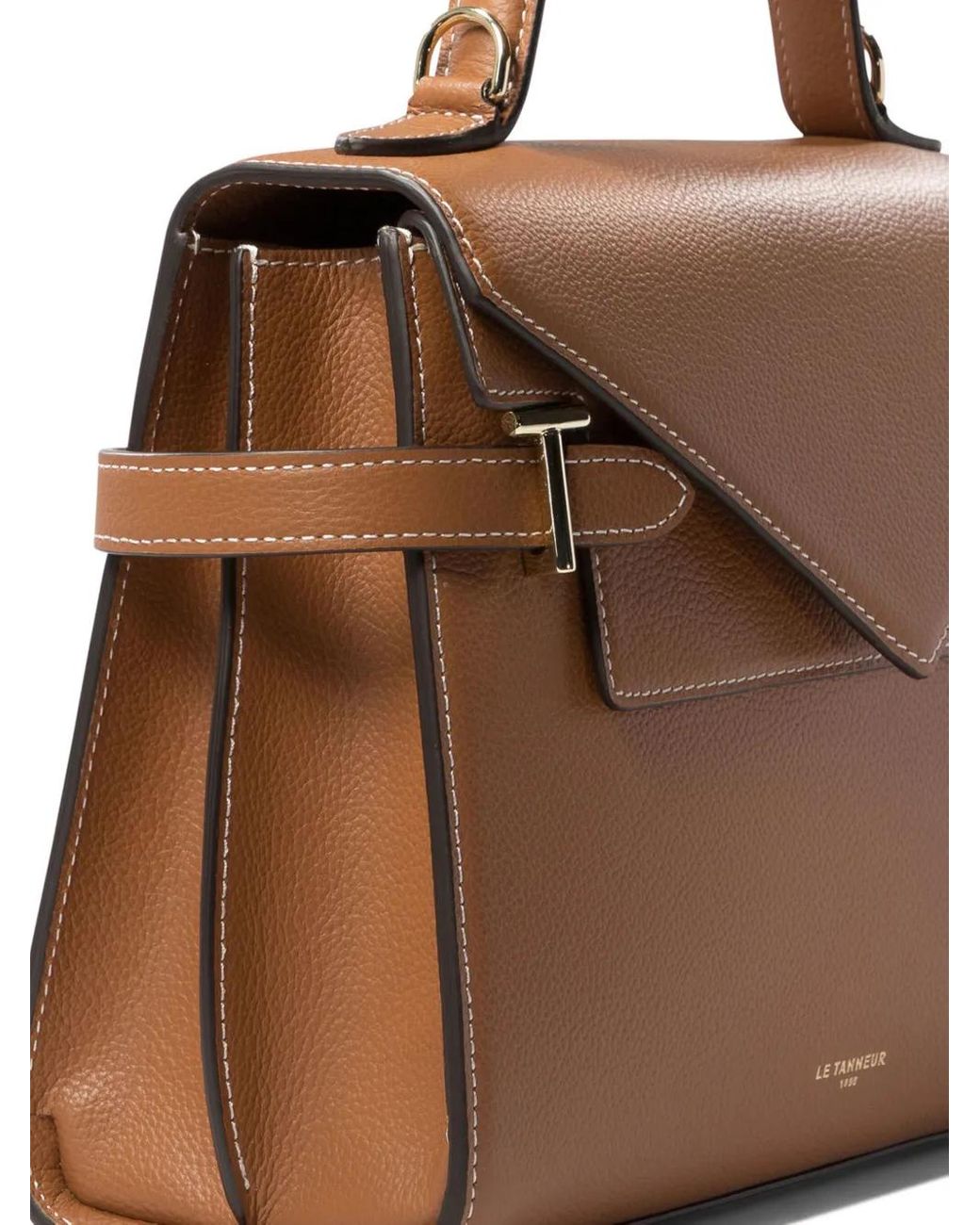 Le Tanneur エミリー ミディアム ダブルフラップハンドバッグ Emilie medium handbag with double flap in grained leather Tan