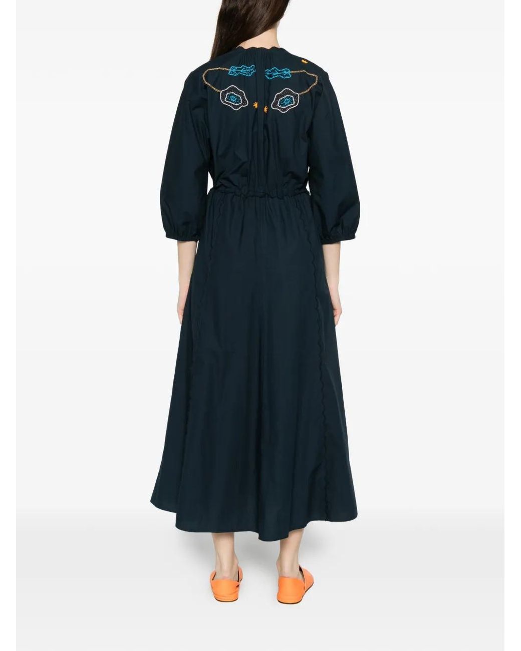 Forte_forte Blue Beaded-Motifs Scalloped Dress
