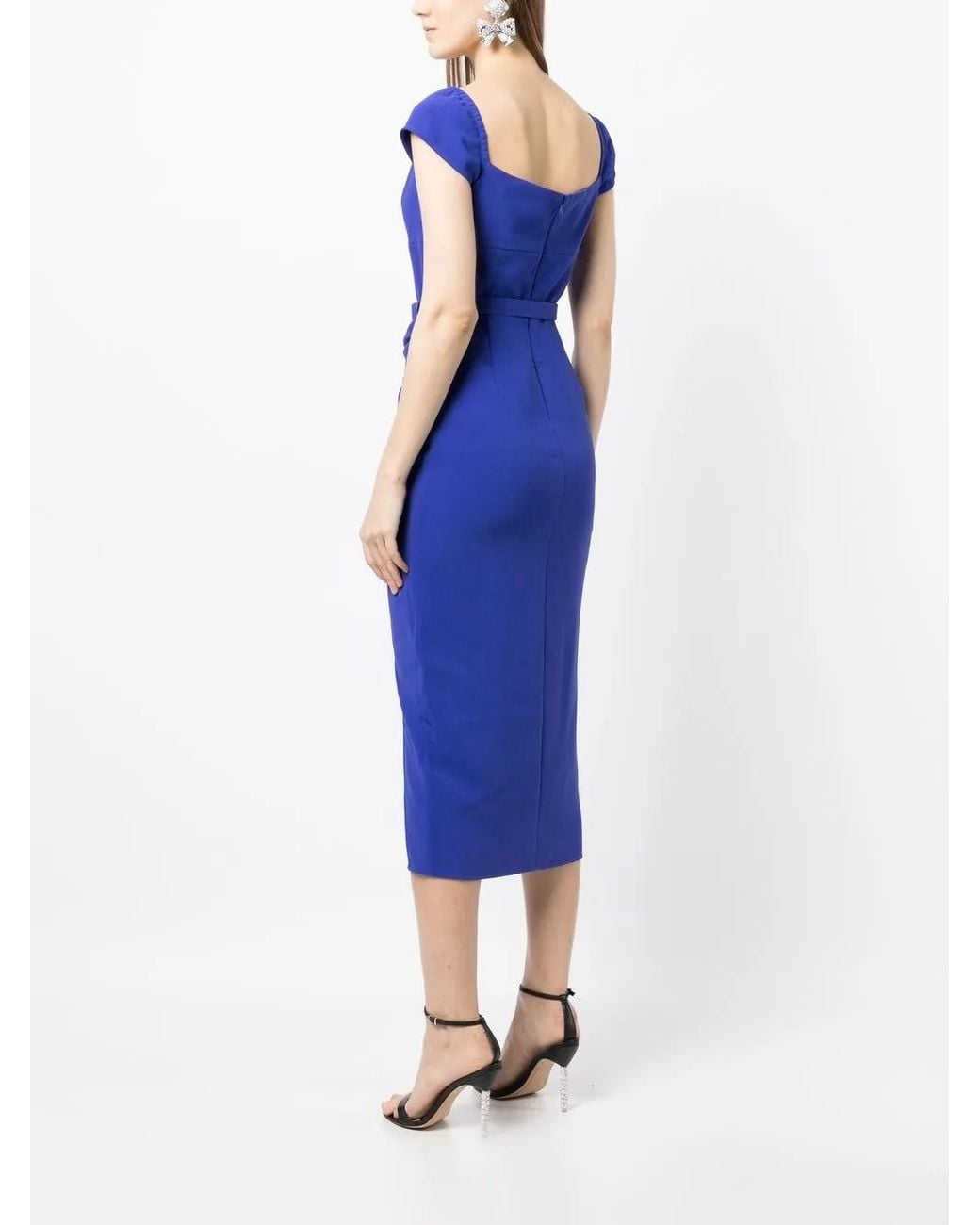 Self-Portrait Blue Cobalt Crepe Midi Dress