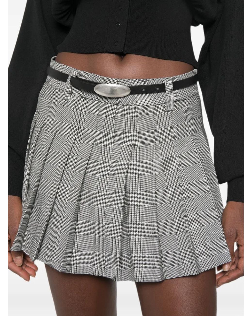 WRSTBHVR Gray Nuria Check Pleated Skirt