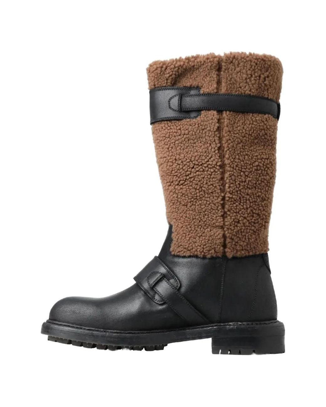 Dolce & Gabbana Black Shearling-Panel Buckle-Strap Boots for men