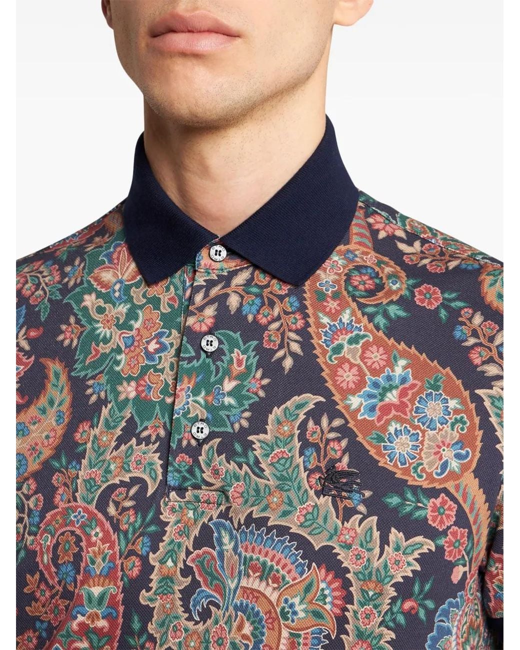 Etro Black Floral Paisley Polo Shirt for men