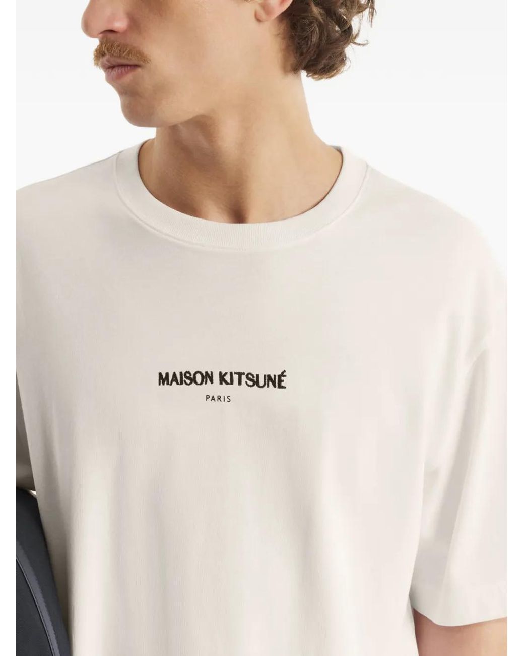 Maison Kitsuné White Logo Embroidered T-Shirt for men