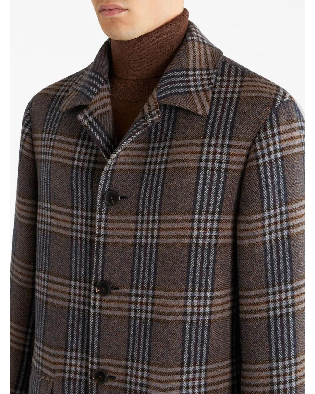 Etro Gray Plaid-Check Pattern Coat for men