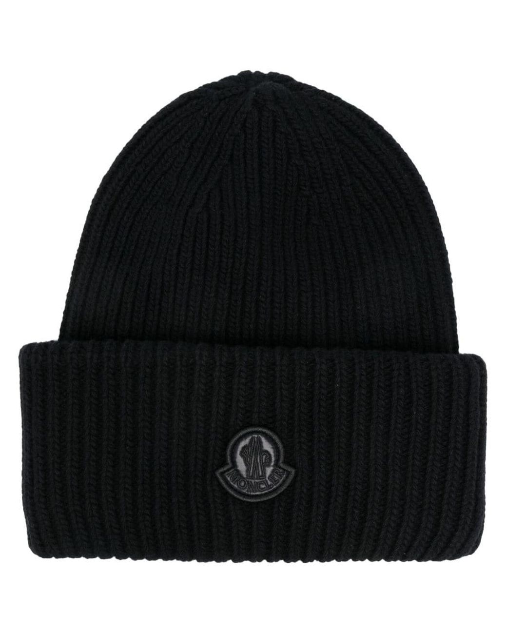 Moncler Logo-patch Knitted Wool Beanie in Black | Lyst