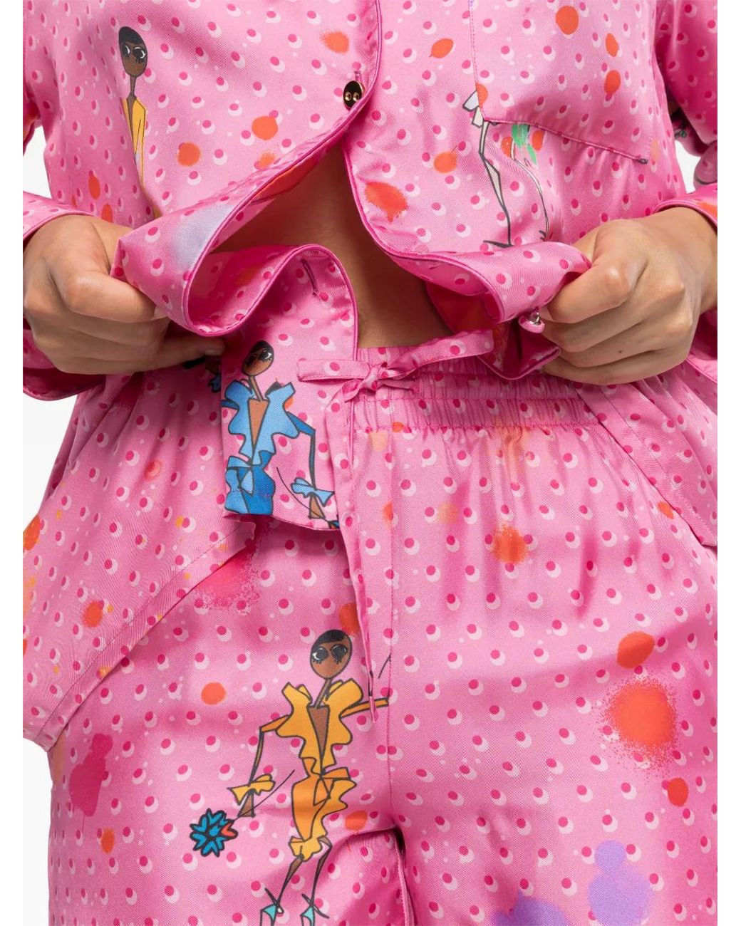 AZ FACTORY Pink Polka-Dot Print Drawstring Shorts