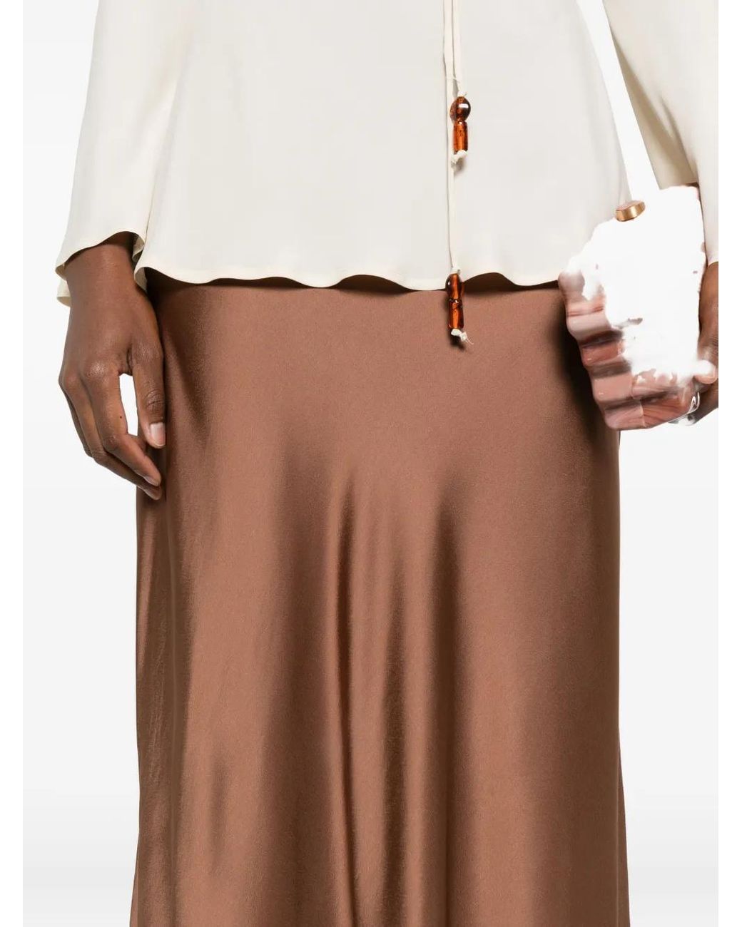 Ottod'Ame Brown Satin Bias-Cut Skirt