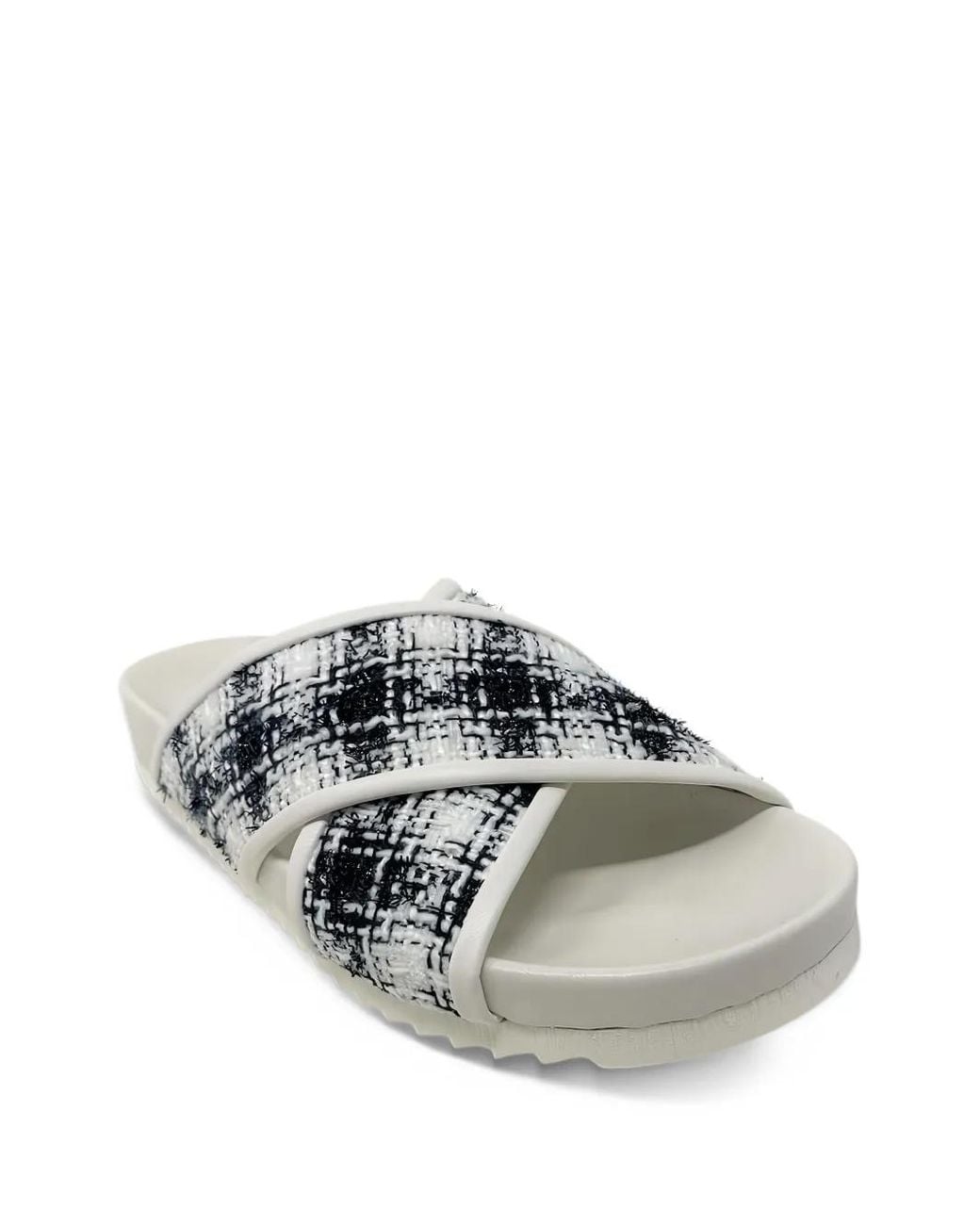Madison Maison Gray Tweed Crossover-Strap Sandals