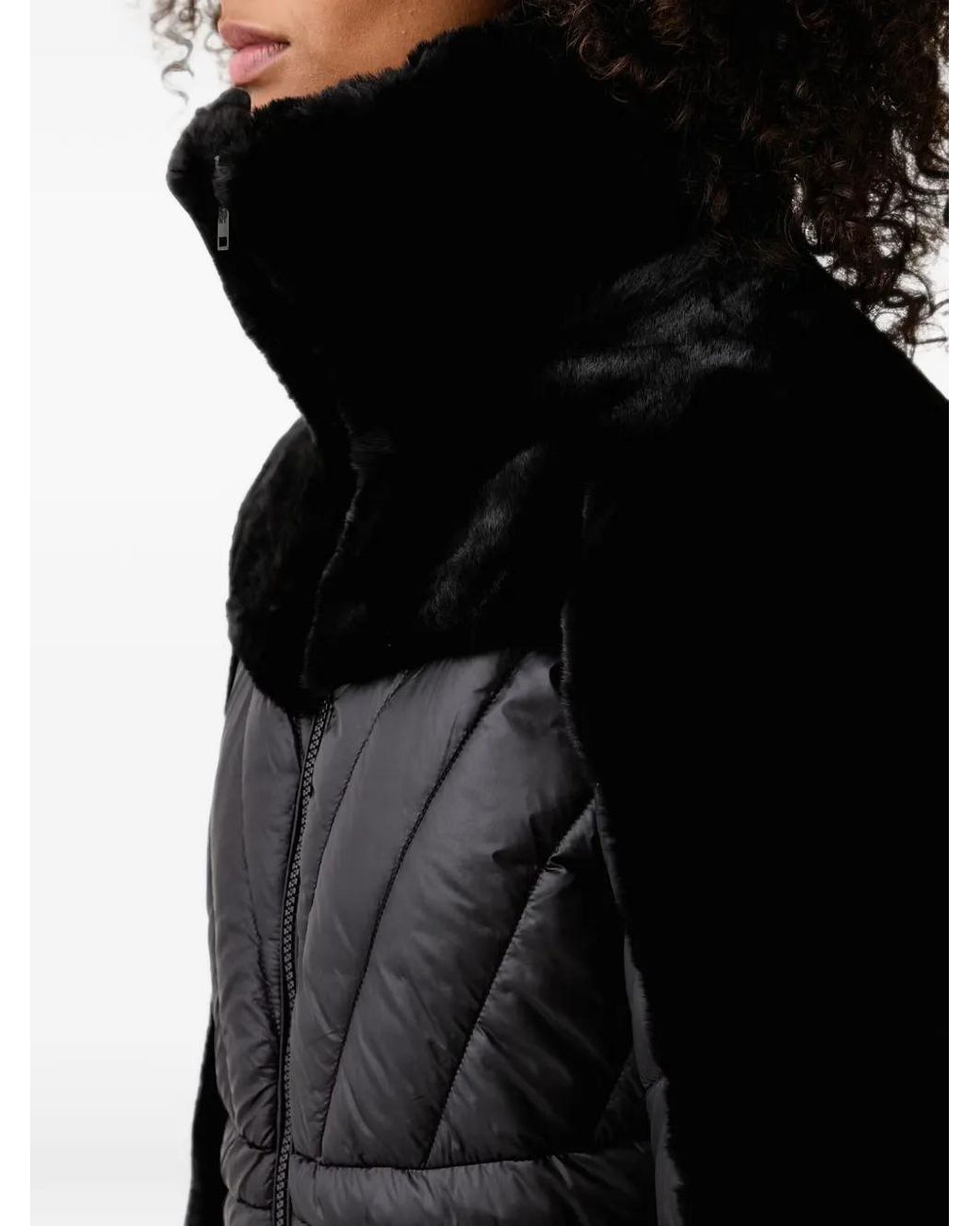DKNY Black Faux-Fur Trim Quilted Jacket