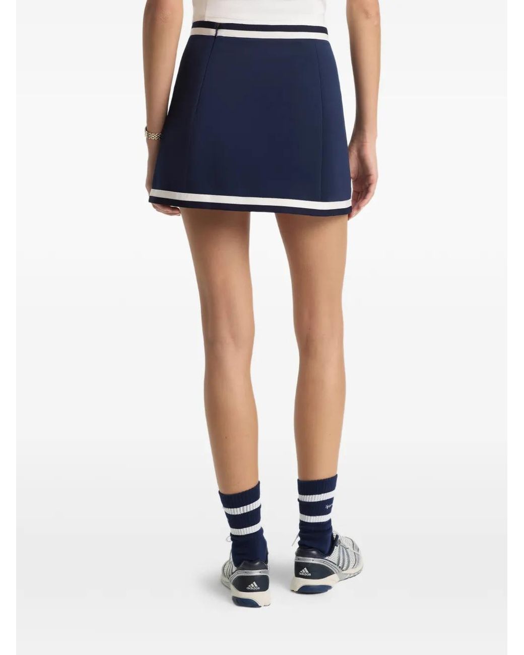 Sporty & Rich Blue Mila Pleated Stripe Mini Skirt