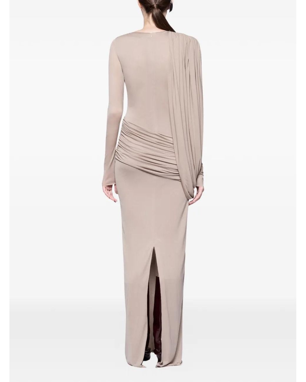 Chats by C.Dam Natural Flavia Asymmetrical-Drape Long-Sleeve Maxi Dress