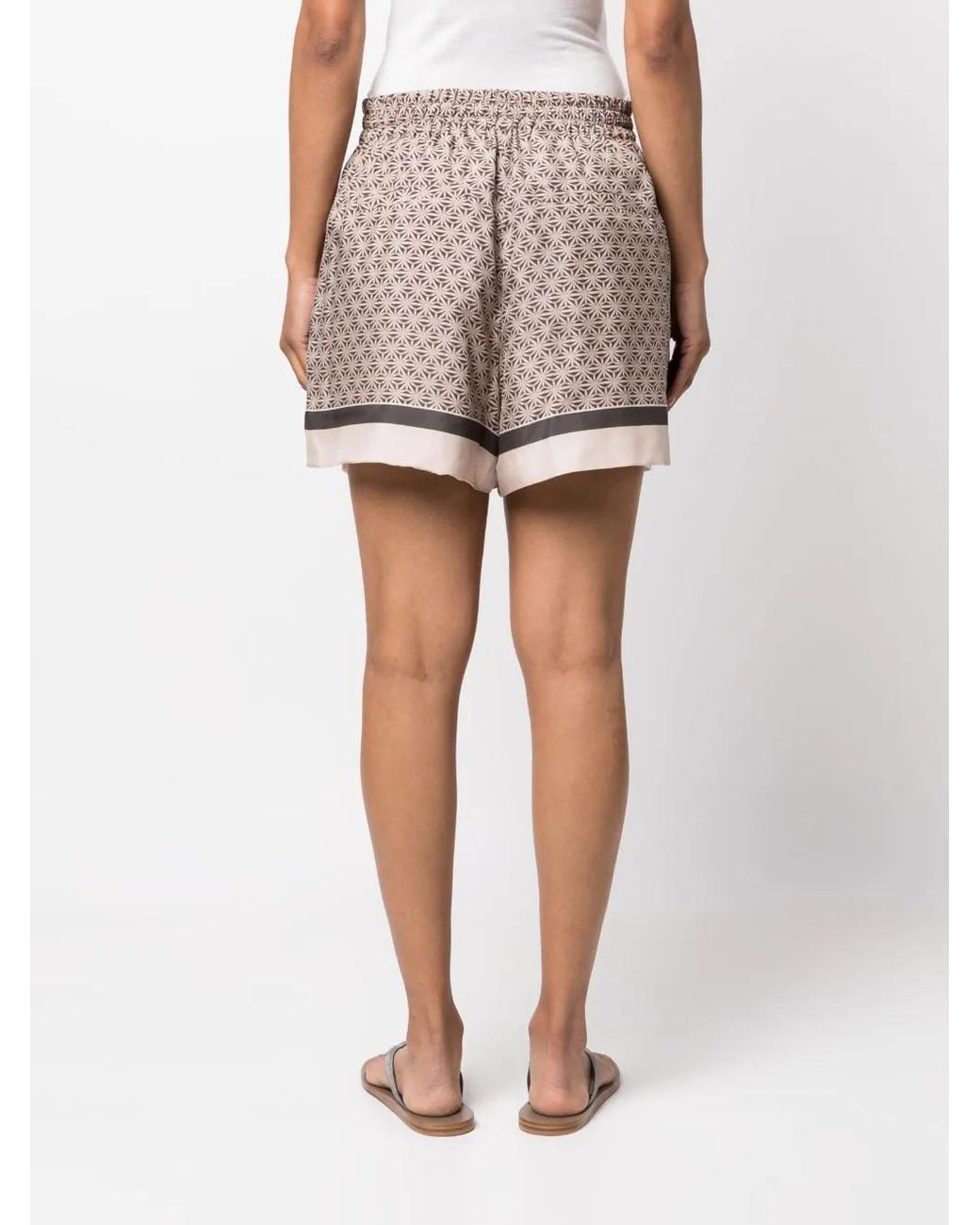 Brunello Cucinelli Natural Graphic-Print Silk Shorts