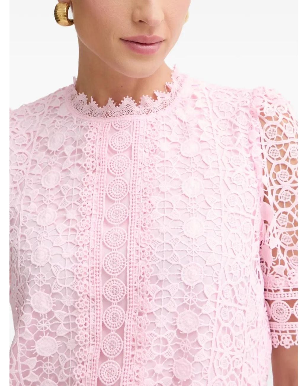 Morgan Pink Lace-Overlay Short-Sleeve Top